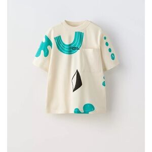 ZARA Boys Graffiti Print Graphic T-Shirt Size 13-14Y Round Neck Short Sleeve